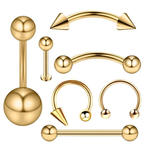 7-Pcs Silver Navel, Eyebrow, Tongue, Lip, Nose Variety Set - Picture 8 of 9